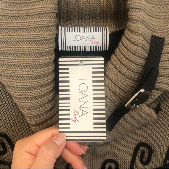 NWT Loana Lady Boutique Tribal Poncho Sweater Tan Black One Size - Picture 2 of 6